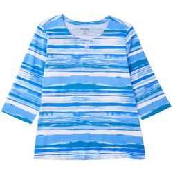 Coral Bay Plus Striped Keyhole 3/4 Sleeve Top