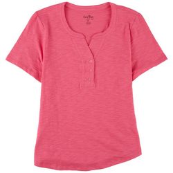 Coral Bay Plus Solid Duo Button Henley Short Sleeve Top