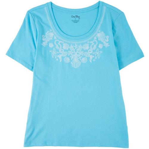 Coral Bay Plus Embroidered Sea Shell Short Sleeve
