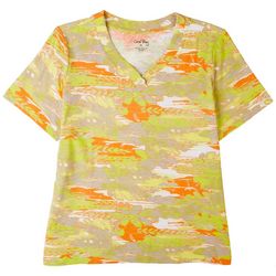 Coral Bay Plus Print V-Neck Button Short Sleeve Top