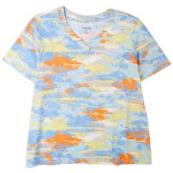 Coral Bay Plus Print V-Neck Button Short Sleeve Top