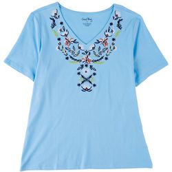 Coral Bay Plus  Solid Embroidered Short Sleeve Top