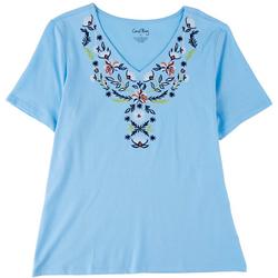 Plus  Solid Embroidered Short Sleeve Top