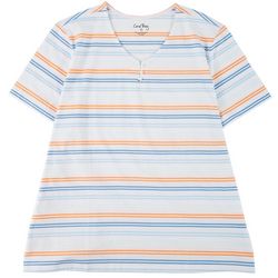 Coral Bay Plus Striped Wide Henley Short Sleeve Top