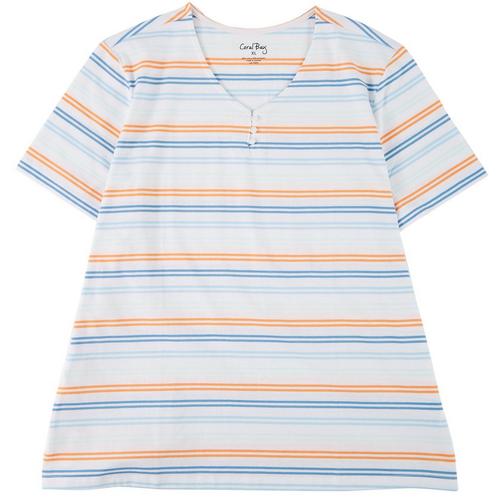 Coral Bay Plus Striped Wide Henley Short Sleeve