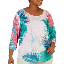 Plus Palm Party Scoop Neck 3/4 Sleeve Top