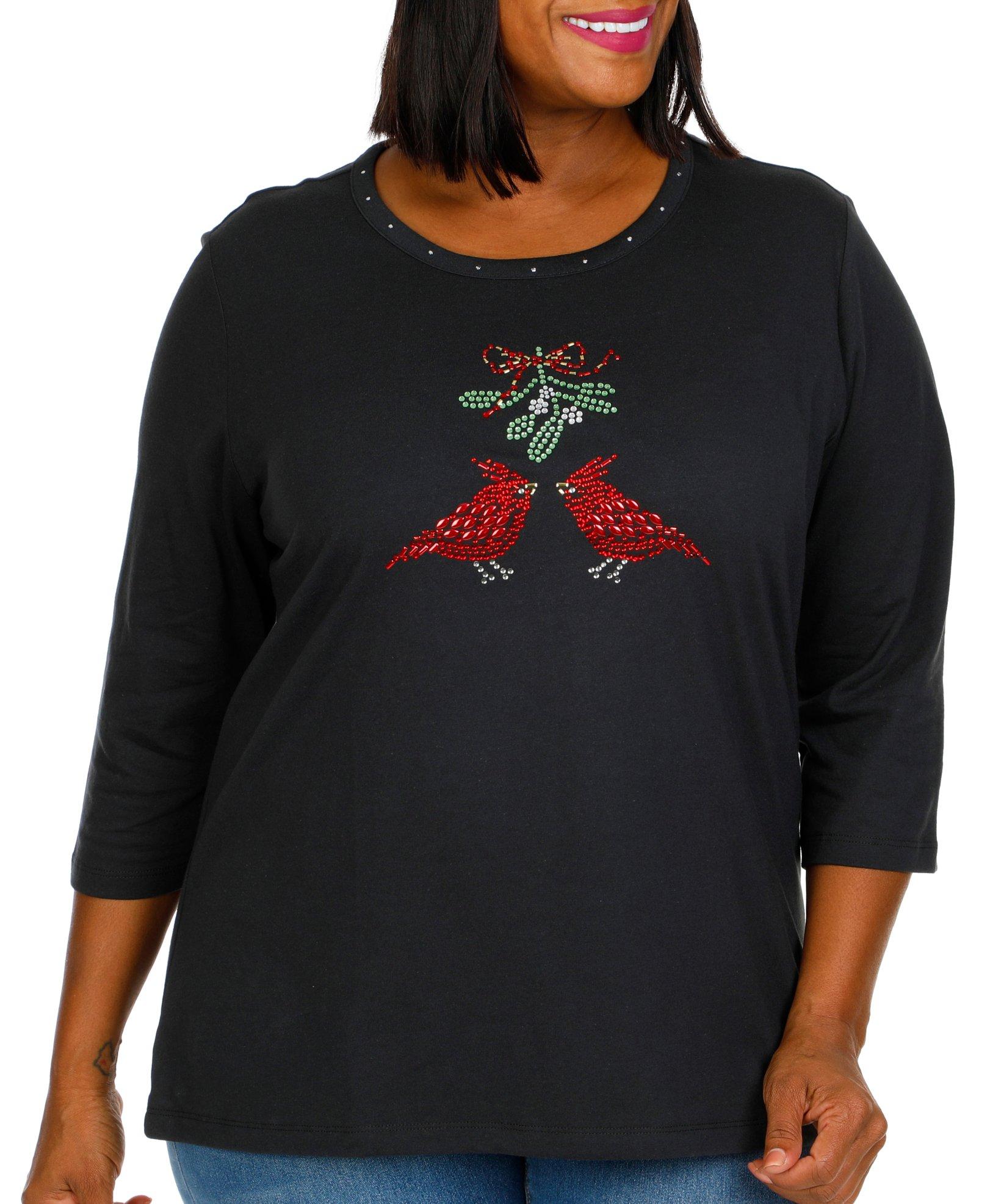 Coral Bay Plus Holiday Cardinals 3/4 Sleeve Top