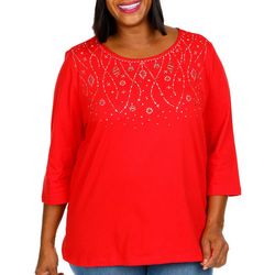 Coral Bay Plus 3/4 Sleeve Christmas Tinsel & Ornaments Top