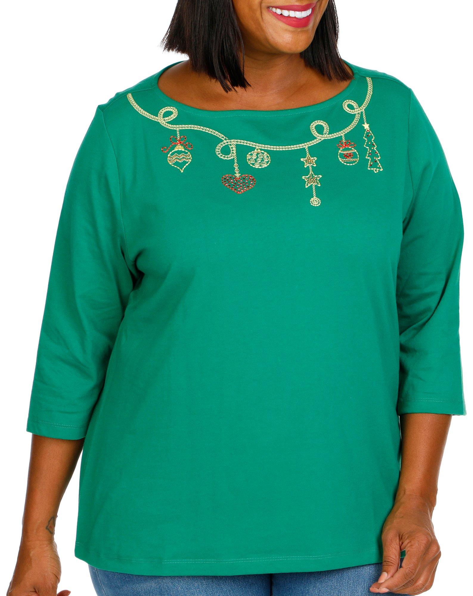 Coral Bay Plus Holiday Garland 3/4 Sleeve Top