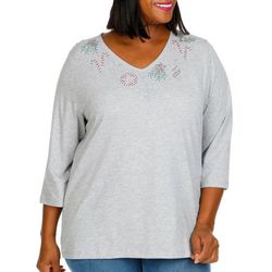 Coral Bay Womens Christmas Ornaments 3/4 Sleeve Top