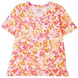 Coral Bay Plus Floral Print Keyhole Short Sleeve Top