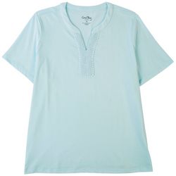 Coral Bay Plus Split Embroidered Short Sleeve Top