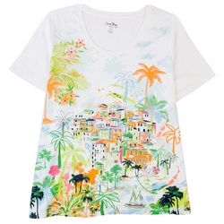 Coral Bay Plus Scenic Palm Tree Short Sleeve Top