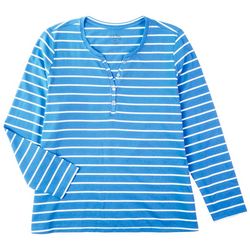 Coral Bay Plus Striped Henley Long Sleeve Top