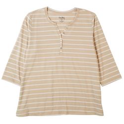 Coral Bay Plus Striped Henley 3/4 Sleeve Top