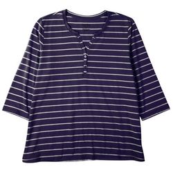 Coral Bay Plus Striped Henley 3/4 Sleeve Top