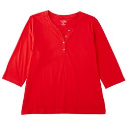 Coral Bay Plus Solid Henley 3/4 Sleeve Top