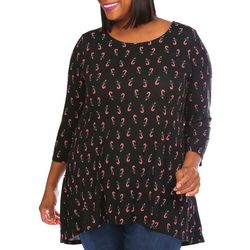 Khakis & Co Plus Holiday Candy Canes Print 3/4 Sleeve Top