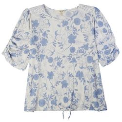 Como Blu Plus Floral Blouson Ruched Short Sleeve Top