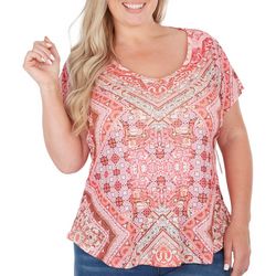 OneWorld Plus Placement Print Embellished Short Sleeve Top