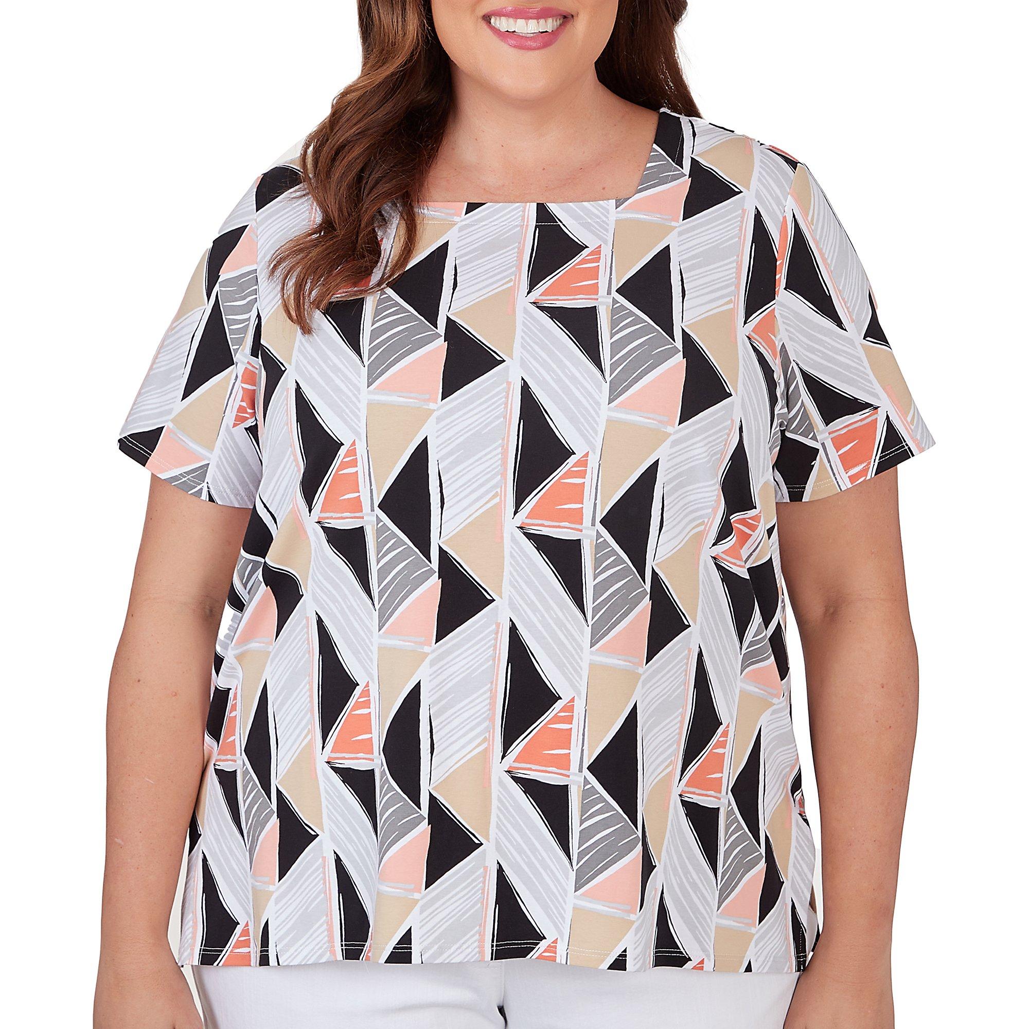 Alfred Dunner Plus Print Square Neck Short Sleeve