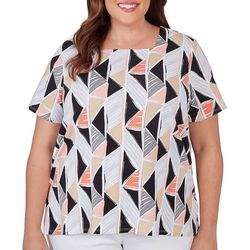 Alfred Dunner Plus Print Square Neck Short Sleeve Top