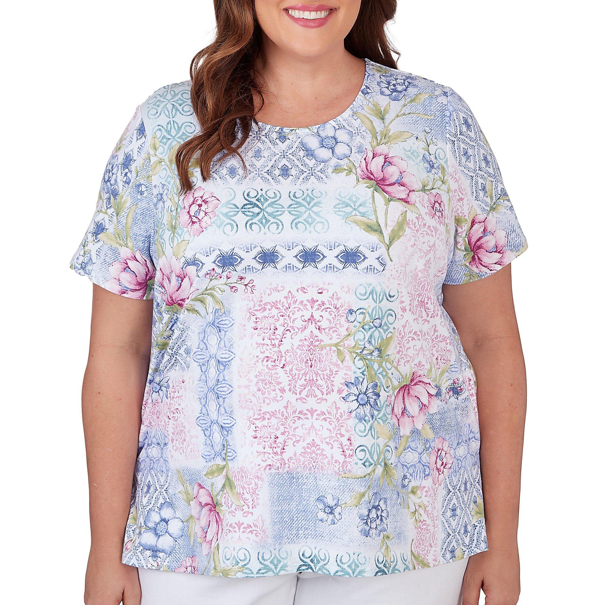 Alfred Dunner Plus Print Round Neck Short Sleeve