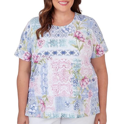 Alfred Dunner Plus Print Round Neck Short Sleeve
