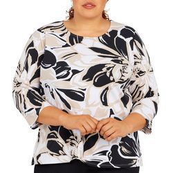 Alfred Dunner Plus Floral Explosion 3/4 Sleeve Top