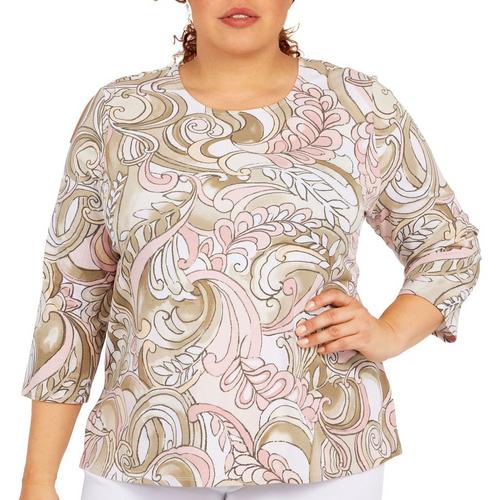 Alfred Dunner Plus Abstract Swirl 3/4 Sleeve Top