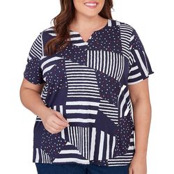 Alfred Dunner Plus Americana Notch Neck Short Sleeve Top