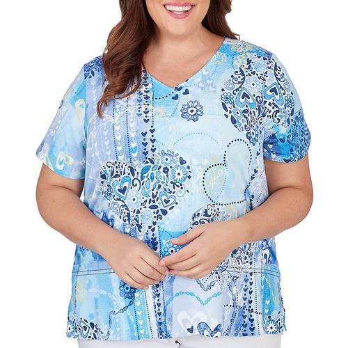 Alfred Dunner Plus Heart Patchwork Short Sleeve Top