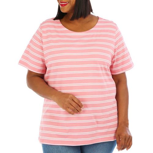 Coral Bay Plus Striped Wide Scoop Short Sleeve