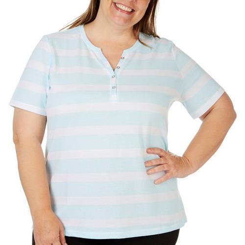Coral Bay Plus Striped Henley Short Sleeve Top