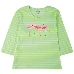 Coral Bay Plus Striped Flamingo 3/4 Sleeve Top