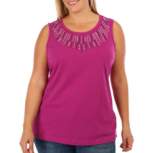Coral Bay Plus Embellished Jeweled Tank Top