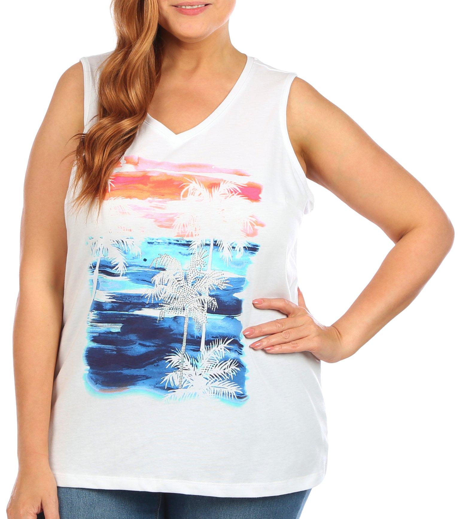 Coral Bay Plus Embellished Palms Sleeveless Top