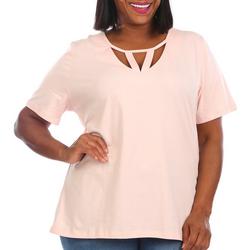 Plus Solid Keyhole Short Sleeve Top