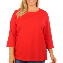 Coral Bay Plus Solid Round Neck 3/4 Sleeve Top