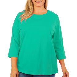 Coral Bay Plus Solid Round Neck 3/4 Sleeve Top