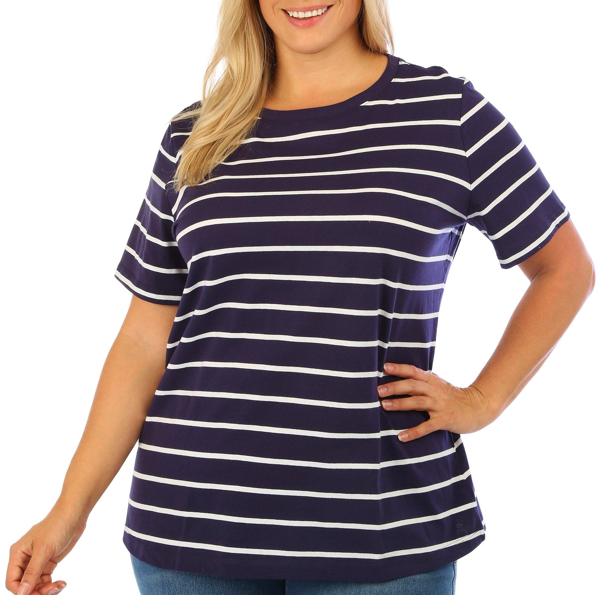 Coral Bay Plus Stripes Crew Neck Short Sleeve Top