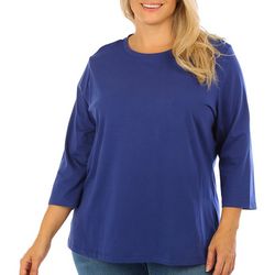 Coral Bay Plus Solid Crew Neck 3/4 Sleeve Top