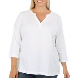 Coral Bay Plus Solid Henley 3/4 Sleeve Top