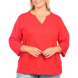 Coral Bay Pluss Solid Henley 3/4 Sleeve Top