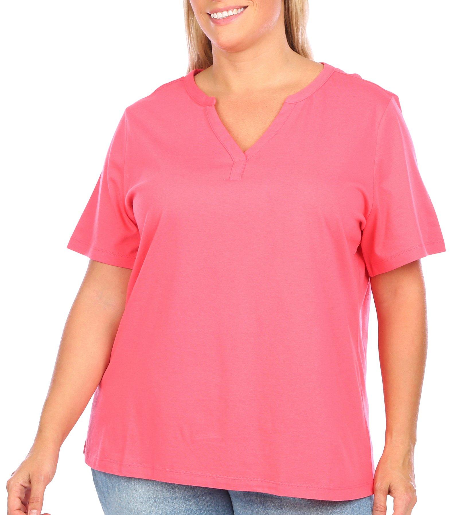 Coral Bay Plus Solid Henley Style Short Sleeve Top