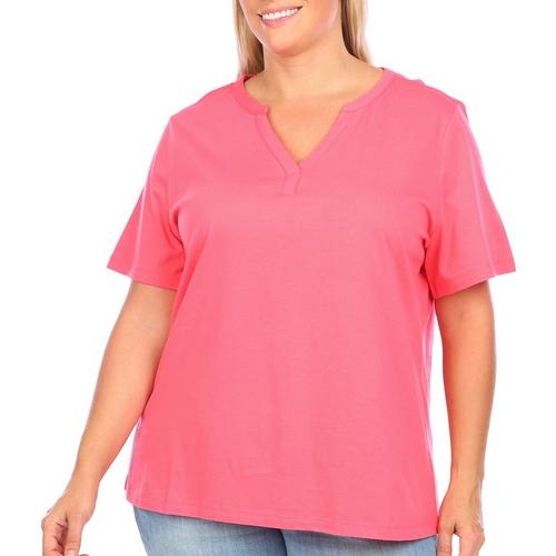 Coral Bay Plus Solid Henley Style Short Sleeve