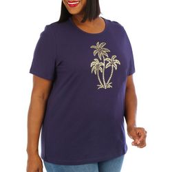 Coral Bay Plus Embellished Jeweled Palms Short Sleeve Top