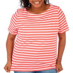 Coral Bay Plus Striped Boat Neck Short Sleeve Top