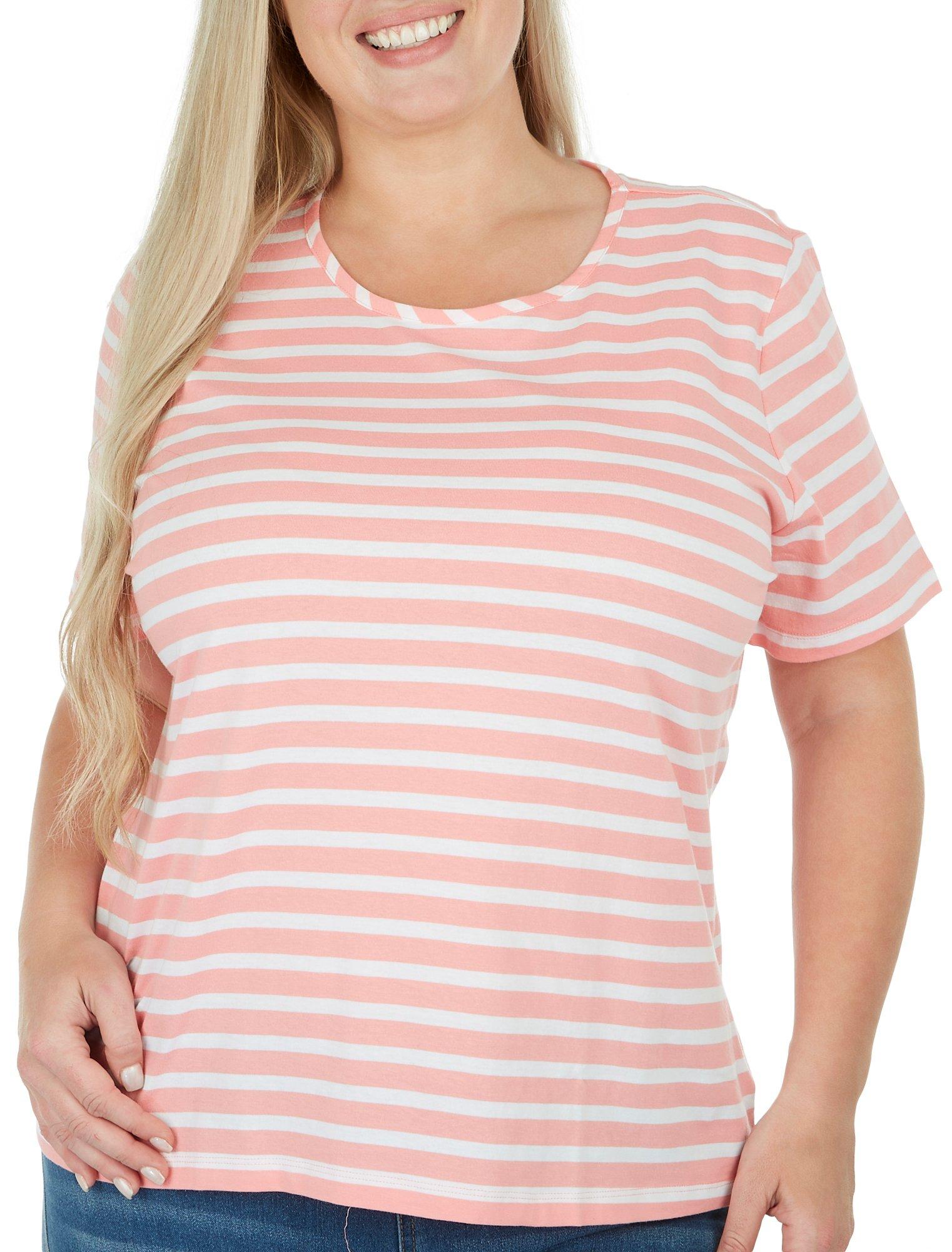 Coral Bay Plus Striped Round Neck Short Sleeve Top