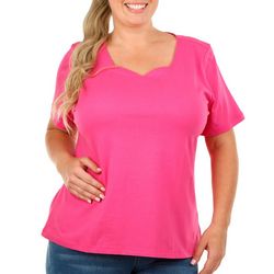 Coral Bay Plus Solid Sweetheart Neck Short Sleeve Top